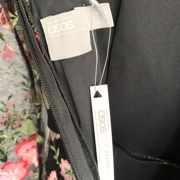 ASOS Black Mesh Floral Overlay Bodysuit Dress - Picture 7 of 16